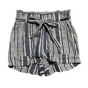 Only grey and White High Waist Striped  linen Shorts